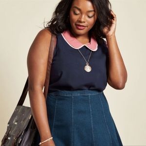 MODCLOTH navy sleeveless shirt blouse 1x / xl Peter Pan collar! Business casual